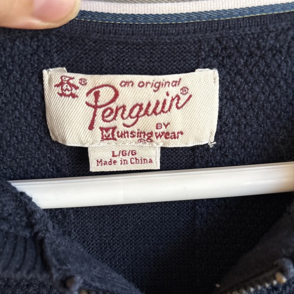 Penguin by Musingwear Full Zip Heavyweight Knit Hoodie Blue Size Large Vintage - Picture 2 of 5